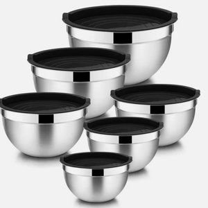Stainless Steel Metal Nesting Bowls, Mixing Bowls with Lid Set of 6